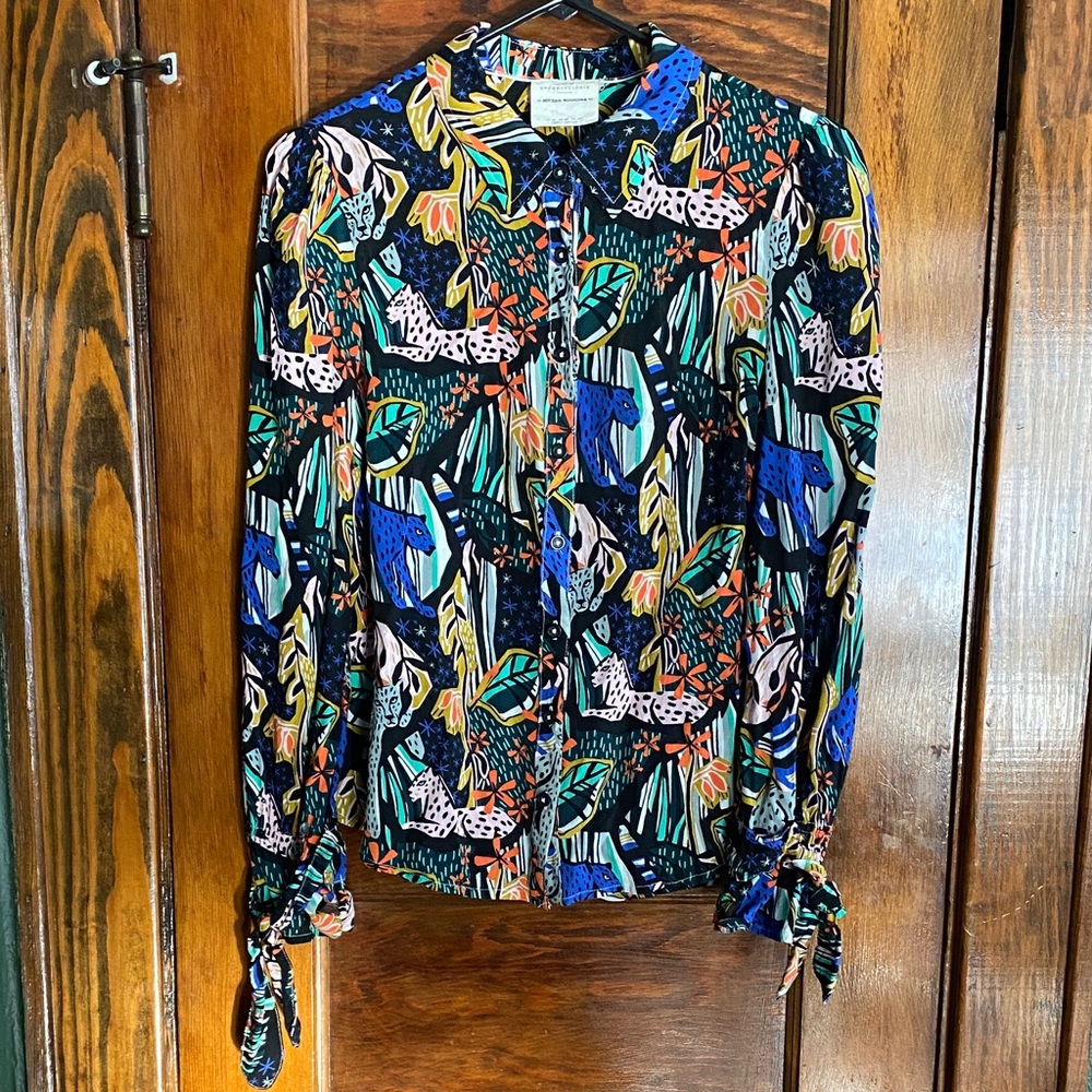 Anthropologie Madga Volnova Tropical Leopard Blouse